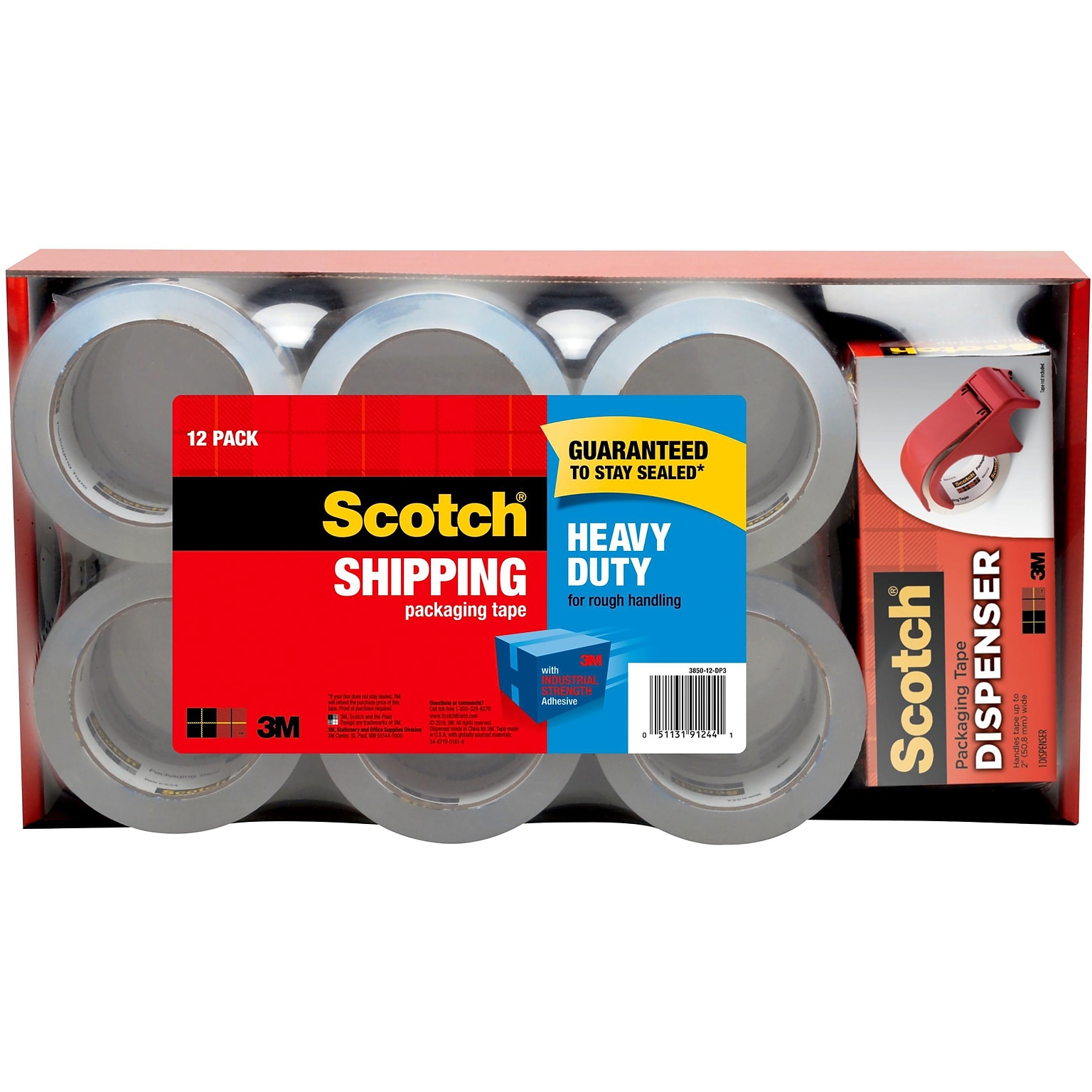 Scotch Heavy Duty Shipping Packing Tape, 1.88 x 54.6 yds., Clear, 12/Pack (3850-12-DP3)