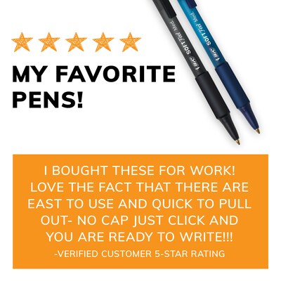 BIC Soft Feel Retractable Ballpoint Pens, Medium Point, Blue Ink, Dozen (SCSM11BLU)
