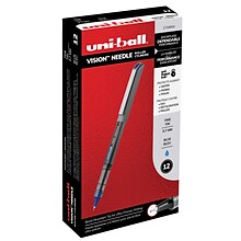 uniball Vision Needle Rollerball Pens, Fine Point, 0.7mm, Blue Ink, Dozen (1734904)