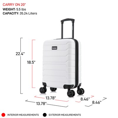 InUSA Trend 20.5" Hardside Carry-On Suitcase, 4-Wheeled Spinner, White (IUTRE00S-WHI)
