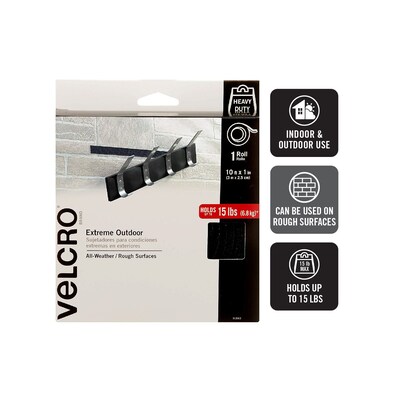Velcro Extreme Fasteners, 1" x 10 Ft, Black, 1 Roll (VEL91843)