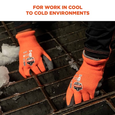 Ergodyne ProFlex 7401 Winter Work Gloves, Fleece Lined, Latex Coated Palm, Orange, XL, 144 Pairs (17