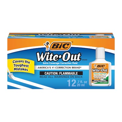 BIC Wite-Out Extra Coverage Correction Fluid, 20 ml., White, 12/Pack (WOFEC12WE)