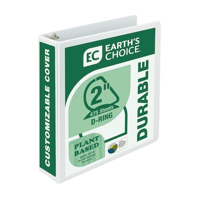 Samsill Earths Choice Biobased Heavy Duty 2 3-Ring View Binders, D-Ring, White (16967)