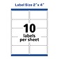 Avery TrueBlock Inkjet Shipping Labels, 2" x 4", White, 10 Labels/Sheet, 100 Sheets/Box (8463)