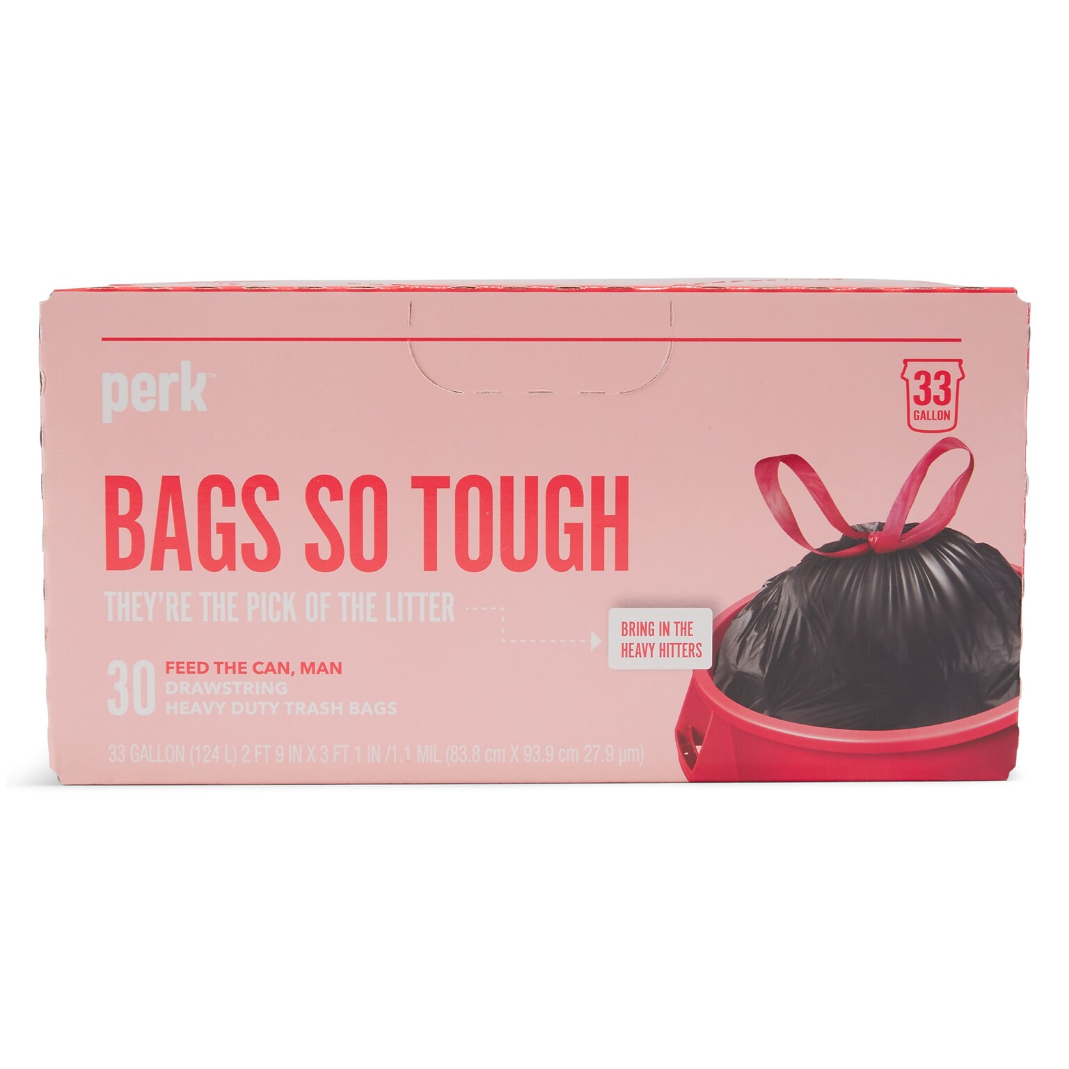 Perk™ 33 Gallon Kitchen Trash Bag, Low Density, 1.1 mil, Black, 30 Bags/Box (PK56747)