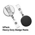 Staples Heavy-Duty Badge Reels, 30 Retractable Cord Length, Metal, Black, 5/Pack (37870)