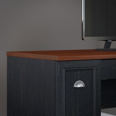 Bush Furniture Fairview 60"W L Shaped Desk with Drawers and Storage Cabinet, Antique Black/Hansen Cherry (WC53930-03K)