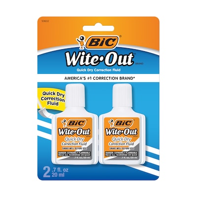 BIC Wite-Out Quick Dry Correction Fluid, 20 ml., White, 2/Pack (WOFQDP24-A-WHI)