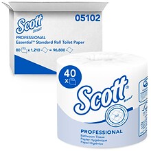 Scott Essential 1-Ply Standard Toilet Paper, White, 1210 Sheets/Roll, 80 Rolls/Carton (05102)