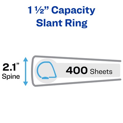 Avery Heavy Duty 1 1/2" 3-Ring View Binders, Slant Ring, White, 4/Pack (79781)
