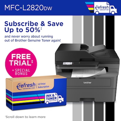 Brother MFC-L2820DW Wireless Compact Monochrome All-in-One Laser Printer with Copy, Scan and Fax, Refresh Subscription Ready