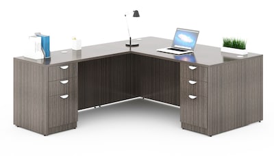 Boss Office Products 71 Executive L-Shape Corner Desk with Dual File Storage Pedestals, Driftwood (