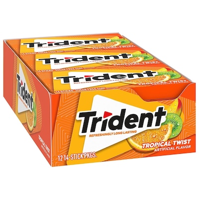 Trident Sugar Free Tropical Twist Gum, 14 Pieces/Pack, 12/Box (MOZ01110)
