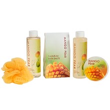 Freida and Joe Tropical Mango Pear Fragrance Bath & Body Spa Gift Set in a Yellow Tub Basket (FJ-36)