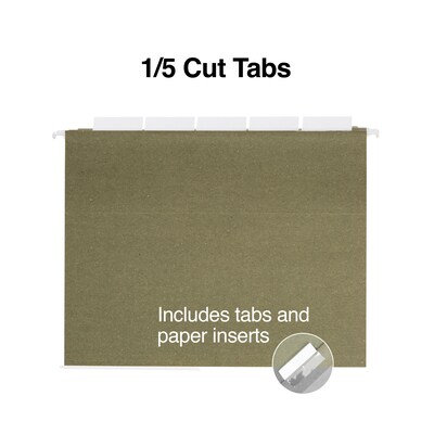 Hanging File Folders, Standard Green, Letter, 5-Tab, 250/Box, Full Case