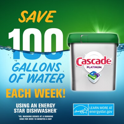 Cascade Platinum ActionPacs Dishwasher Detergent Pacs, Fresh Scent, 62/Pack (97726)