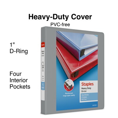 Staples® Heavy Duty 1" 3 Ring View Binder with D-Rings, Gray (ST56329-CC)