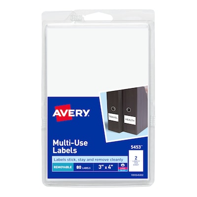 Avery Laser/Inkjet Multipurpose Labels, 3 x 4, White, 2/Sheet, 40 Sheets/Pack (5453)