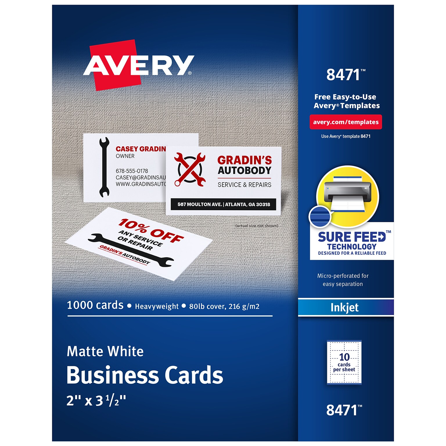 Avery Microperforated Business Cards, 2 x 3 1/2, Matte White, 1000 Per Pack (8471)