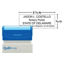 Custom Quill Brand 2000 Plus® PI 30 Pre-inked Notary Stamp, 9/16 x 2-5/16