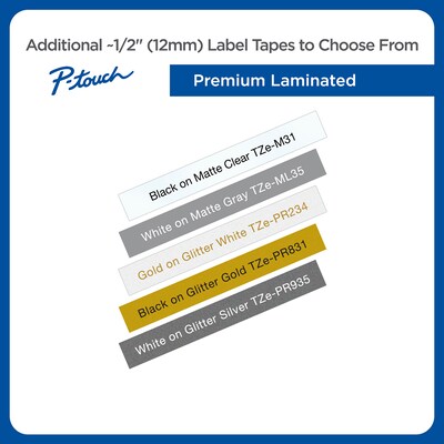 Brother P-touch Laminated Label Maker Tape, 1/2" x 26-2/10', White on Clear (TZE-135)