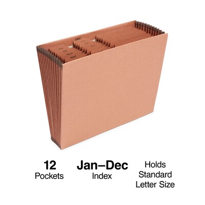 Staples Heavy Duty Reinforced Accordion File, Monthly Index, 12-Pocket, Letter Size, Brown (595369)