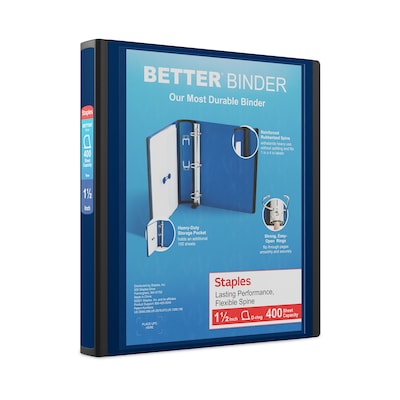 Staples® Better 1-1/2 3 Ring View Binder with D-Rings, Navy Blue (24060)