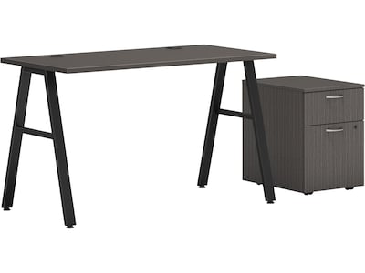 HON Mod 48W Table Desk with Mobile Storage, Slate Teak (HLPL4824BFLS1ALEGBLK)