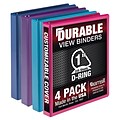 Samsill Durable View Binders 3 D-Ring, Assorted Color, 4 Pack (MP46439)
