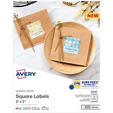 Avery Print-to-the-Edge Laser/Inkjet Labels, 2 x 2, Glossy White, 12 Labels/Sheet, 10 Sheets/Pack,