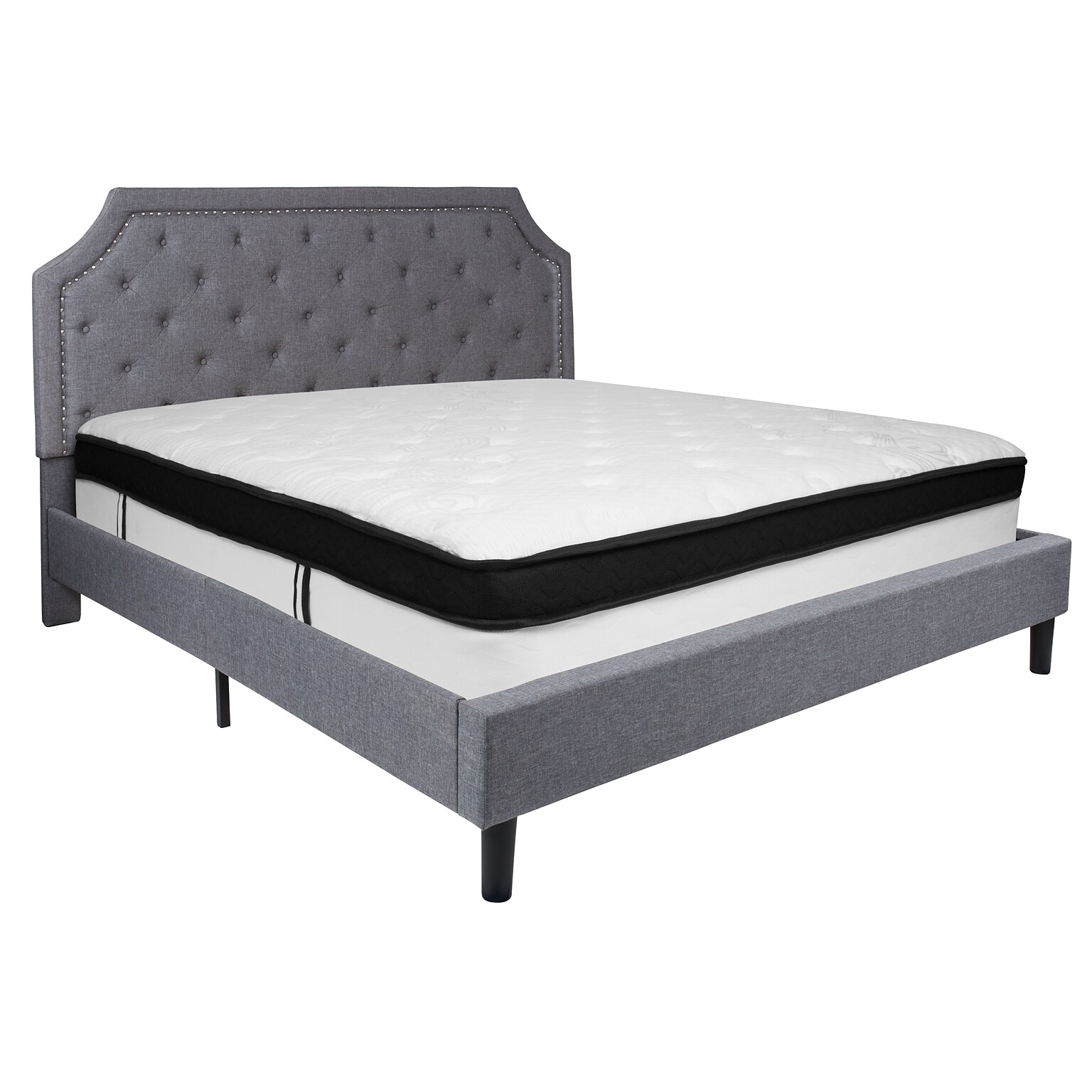 Flash Furniture Brighton Tufted Upholstered Platform Bed in Light Gray Fabric with Memory Foam Mattress, King (SLBMF12)