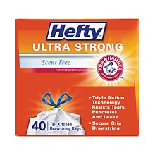 Hefty® Ultra Strong Tall Kitchen and Trash Bags, 13 gal, 0.9 mil, 23.75 x 24.88, White, 40 Bags/Bo