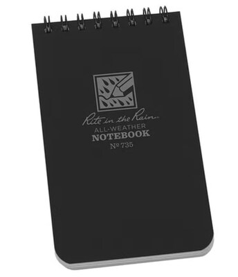 Rite In The Rain All-weather 1-Subject Pocket Notebook, 3 x 5, Graph Ruled, 50 Sheets, Black (735)