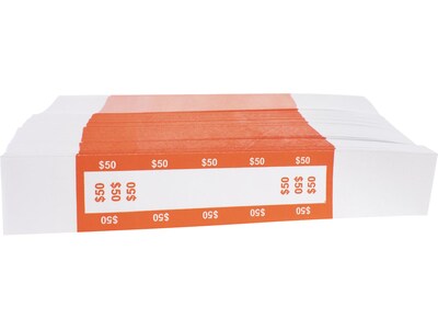 CONTROLTEK $50 Currency Strap, White/Orange, 1000/Pack (560116)