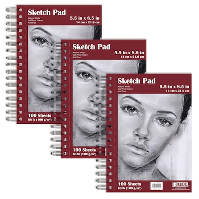 Better Office Products Spiral Bound Artist Sketch Book, 5.5 x 8.5, 100 Sheets Per Pad, Natural Whi