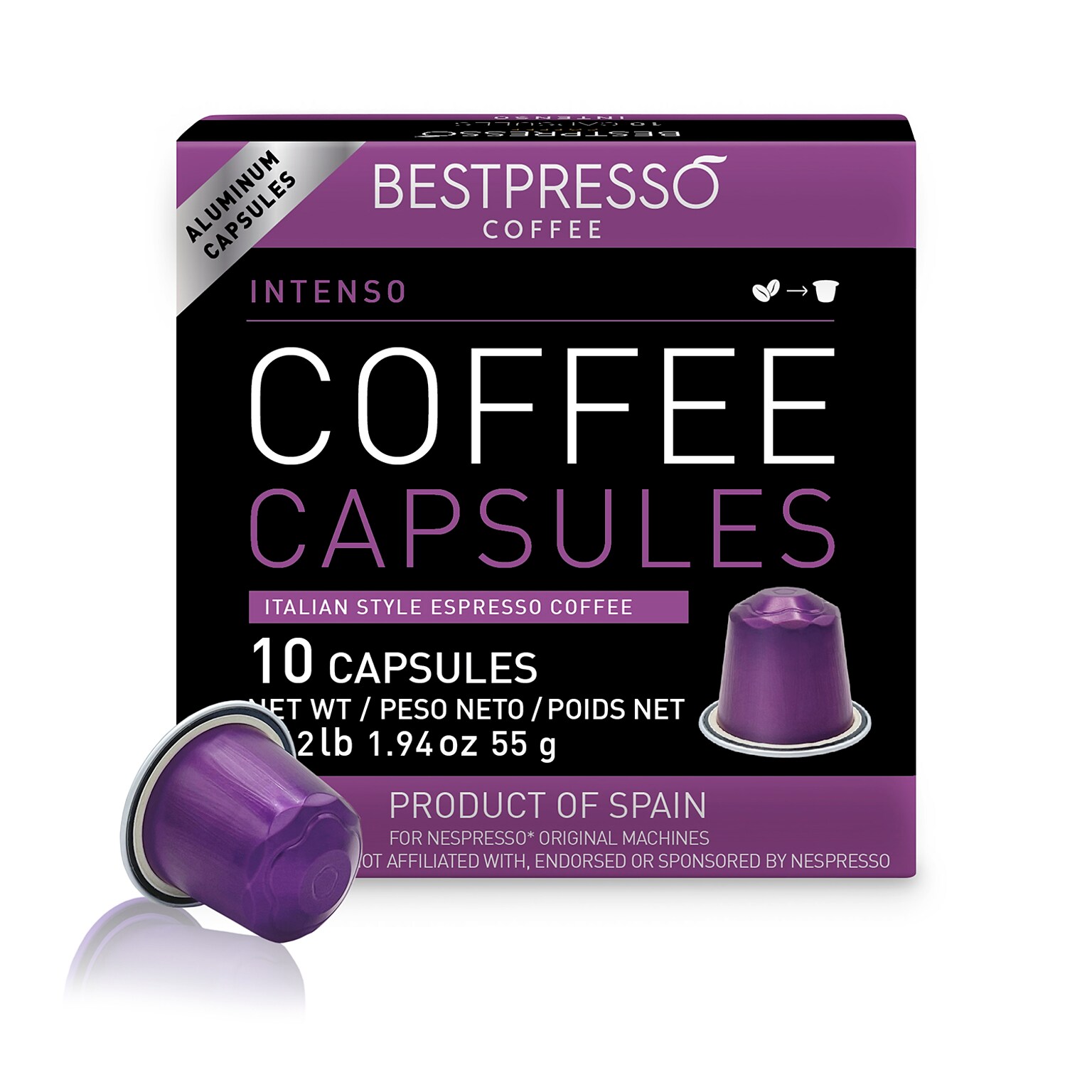 Bestpresso Inteso Blend High Intensity Coffee Nespresso Original Pods, Dark Roast, 10/Box (BST10413)
