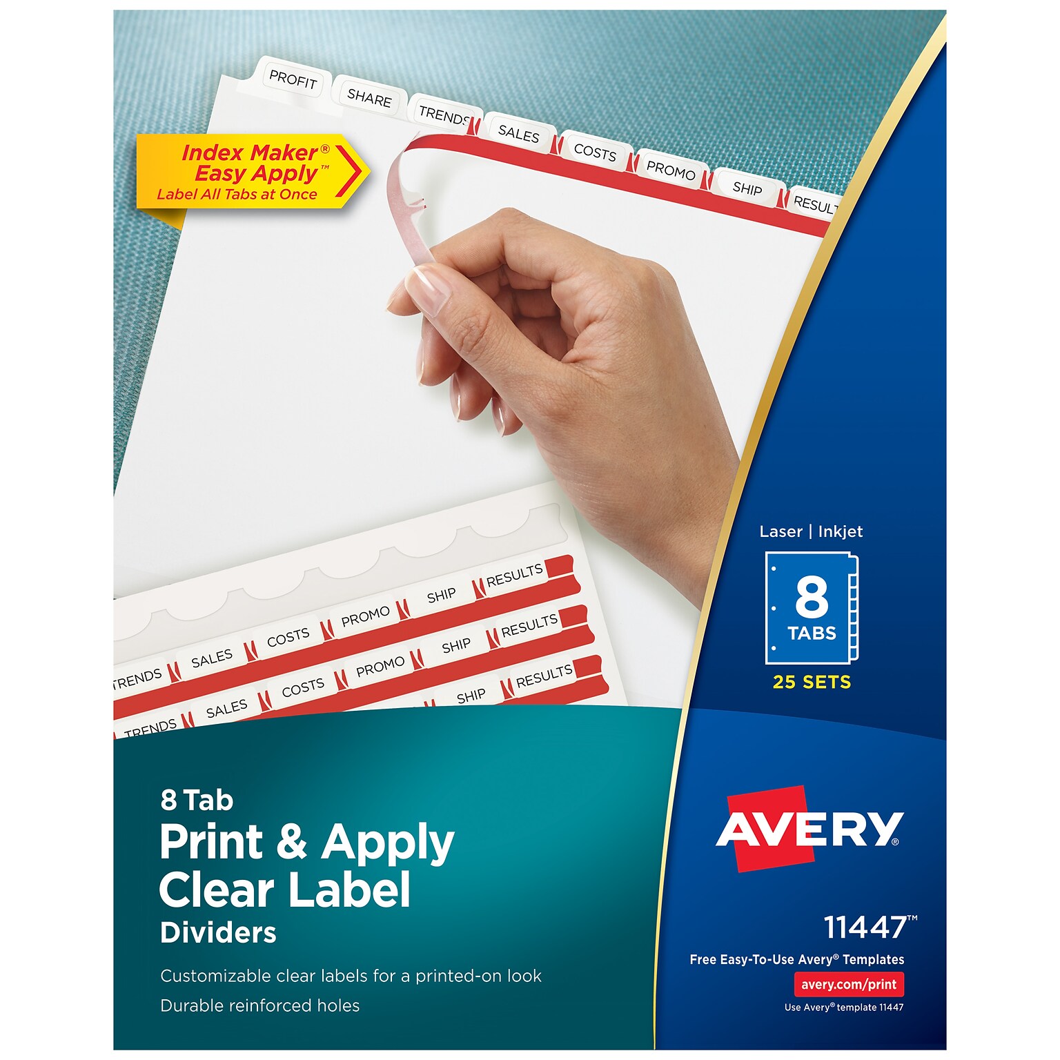 Avery Index Maker Paper Dividers with Print & Apply Label Sheets, 8 Tabs, White, 25 Sets/Pack (11447)