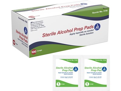 Dynarex Alcohol Pads,  3.54" x 1.18", 100 Pads/Box, 10 Boxes/Pack (1116)