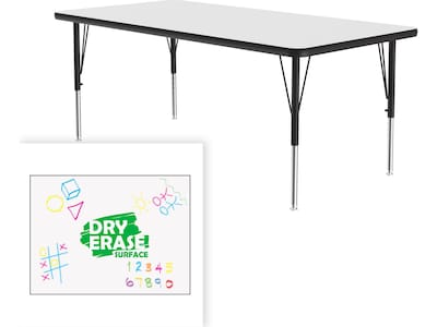 Correll Rectangular Activity Table, 60 x 30, Height-Adjustable, Frosty White/Black (A3060DE-REC-80