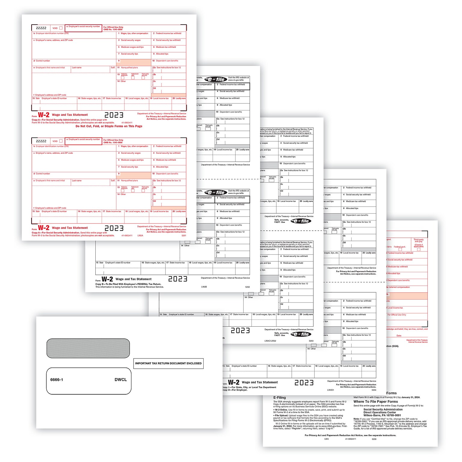 ComplyRight 2023 W-2 Tax Form Kit with Envelopes, 6-Part, 2-Up, 50/Pack (95216E)