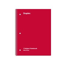 Staples® 1-Subject Notebook, 8 x 10.5, Wide Ruled, 70 Sheets, Assorted Colors (ST54893C)