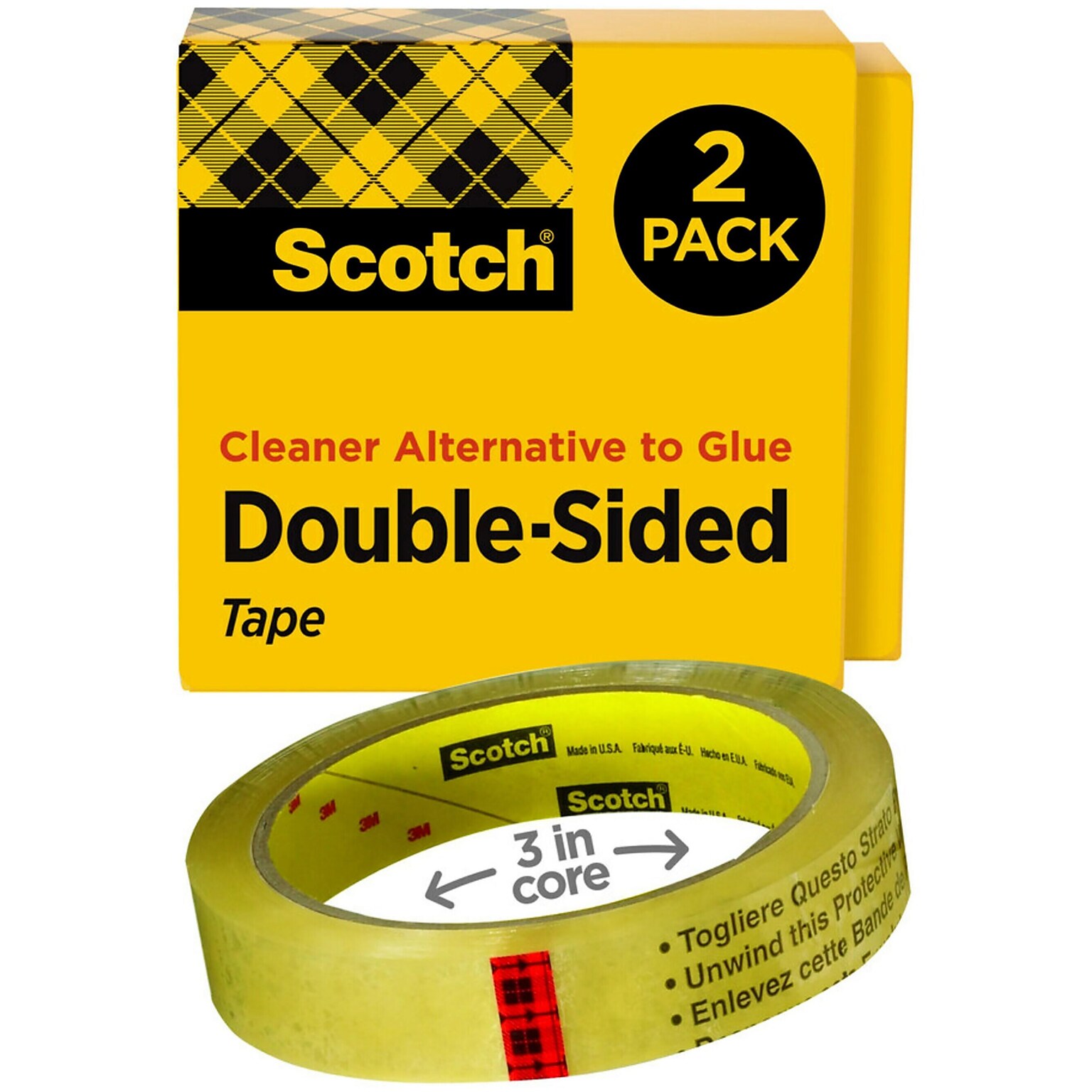 Scotch Permanent Double Sided Tape, 3/4 in x 1296 in, 2 Tape Rolls, Refill, Home Office and Back to School Supplies