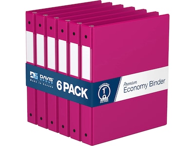 Davis Group Premium Economy 1 3-Ring Non-View Binders, Pink, 6/Pack (2311-43-06)