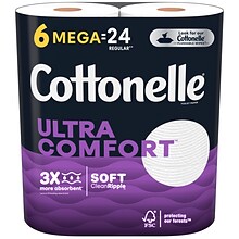 Cottonelle Ultra ComfortCare 2-Ply Standard Toilet Paper, White, 268 Sheets/Roll, 6 Mega Rolls/Pack