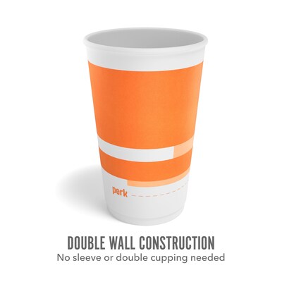 Perk™ Insulated Double Wall Paper Hot Cup, 16 oz., White/Orange, 30/Pack (PK59484)