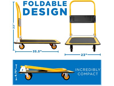 Mount-It! Foldable Flatbed with Swivel Wheels, 660 lb. Capacity, Black/Yellow (MI-921)