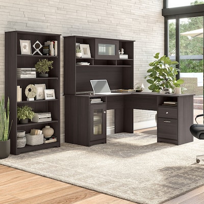 Bush Furniture Cabot 60W L Shaped Computer Desk with Hutch and 5 Shelf Bookcase, Heather Gray (CAB0