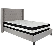 Flash Furniture Riverdale Tufted Upholstered Platform Bed in Light Gray Fabric with Pocket Spring Ma