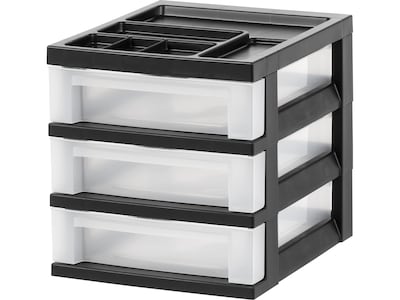 Iris 3-Compartment Stackable Desk Storage, Black/Translucent White (116351)